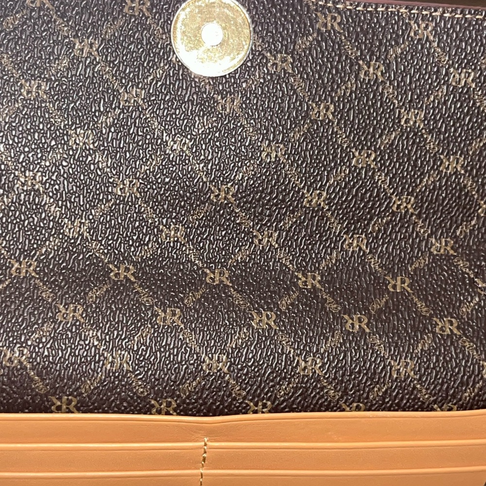 Rioni Brown and Tan Clutch with Gold Detail - Picture 5 of 6